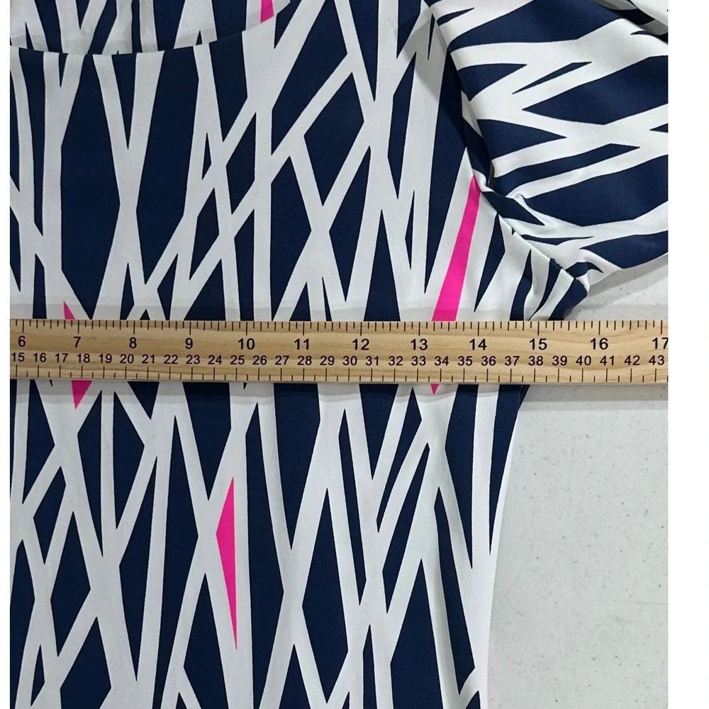 Mahi Gold Navy White‎ Pink Shift Dress Size XXS Geometric Print 3/4 Sleeve